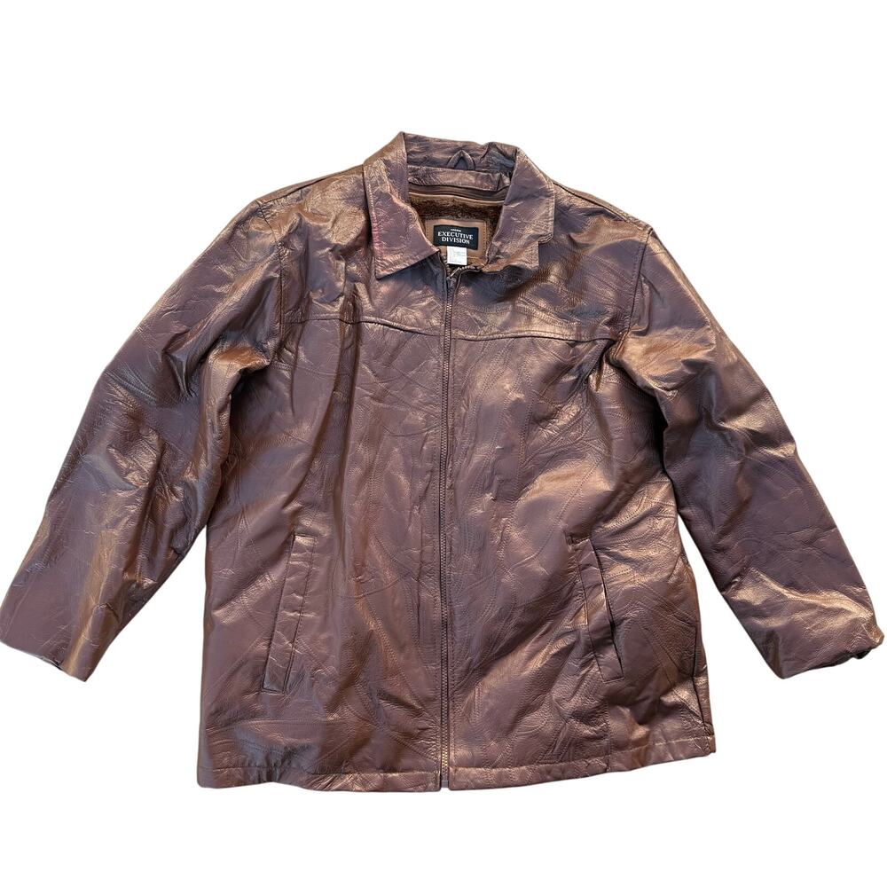 Haband Executive Division Leather Jacket Size L Brown Full Zip Bomber Moto Lined